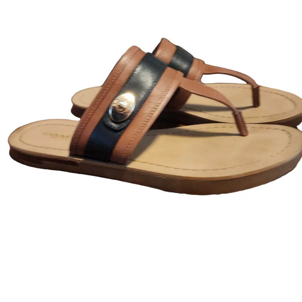 Coach Brown and Black Leather Thong Sandals